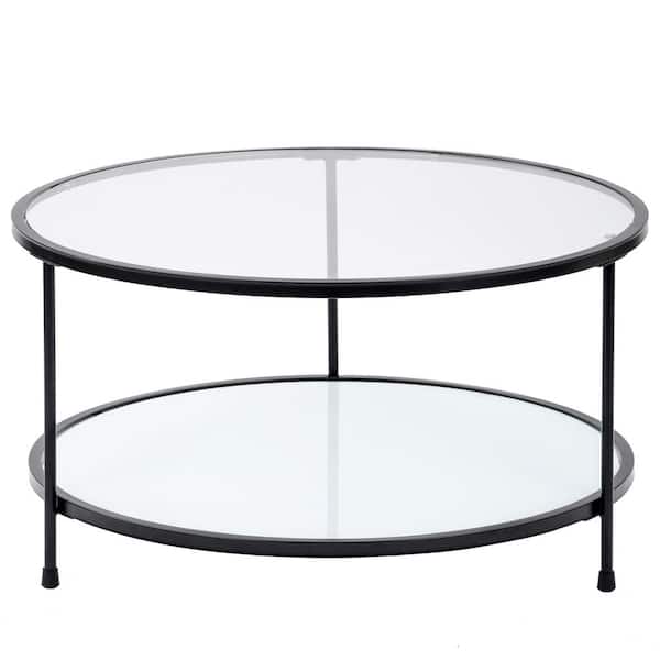Unbranded Black Metal with Stained White Tempered Glass 2-Tier Outdoor Coffee Table