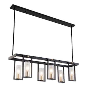 37.79 in. 6-Light Black Modern Linear Kitchen Island Pendant Light with Clear Glass Shade, No Bulbs Included