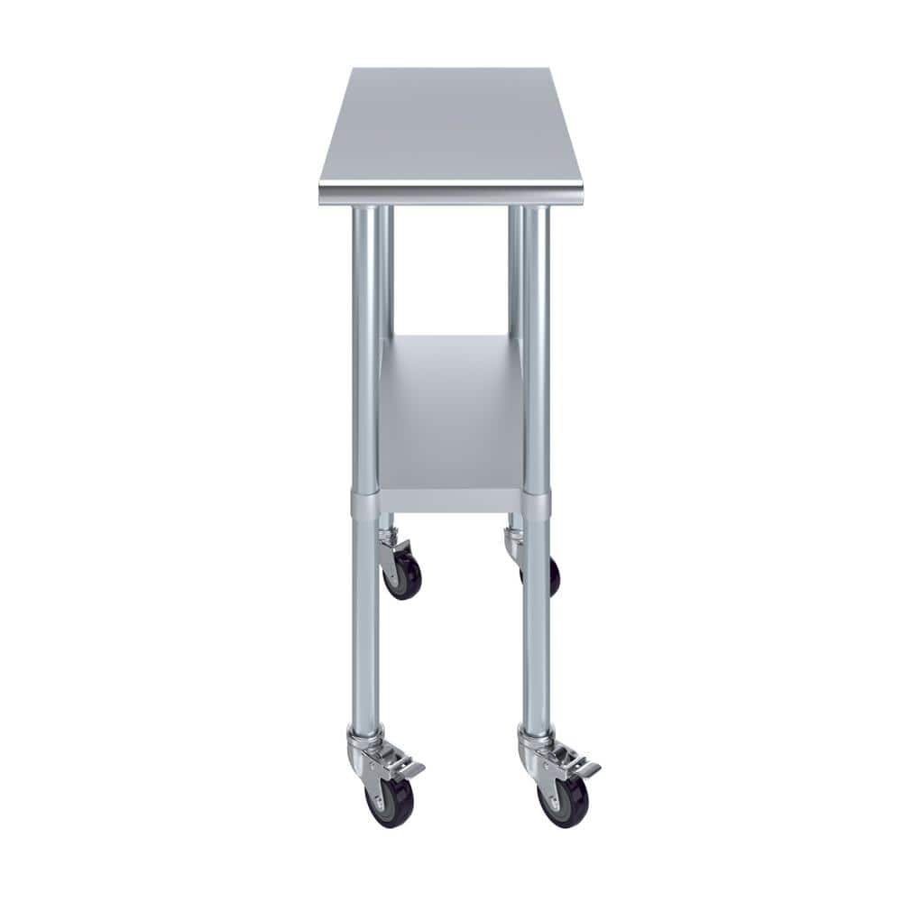 15" x 30" Stainless Steel Work Table with Undershelf and Casters