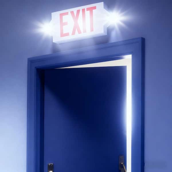 2-Pack, 20-Watt Equivalent 120-277-Volt Integrated LED Emergency Red Exit Light w/ Battery Backup, Wall or Ceiling Mount