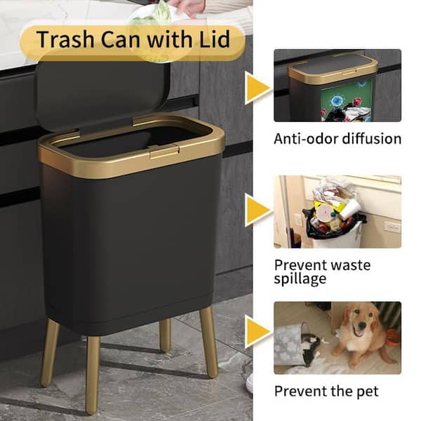 4 Gal. Black Modern Narrow Metal Trash Can with Lid and Legs NYTC4-1 - The  Home Depot