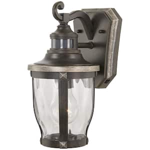 McCarthy 12.5 in. 1-Light Bronze with Gold Highlights Motion Sensing Outdoor Wall Mount Lantern
