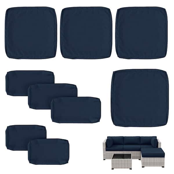 9-Pieces 25.6 in. Outdoor Patio Replacement Slip Covers for 4-Seater Furniture Cushion Navy Blue (Covers Only)