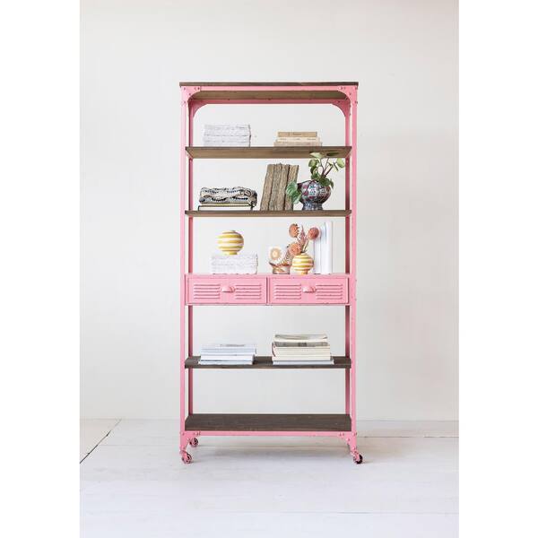 Storied Home 5-Tier Metal and Wood Shelving Unit with Drawers in