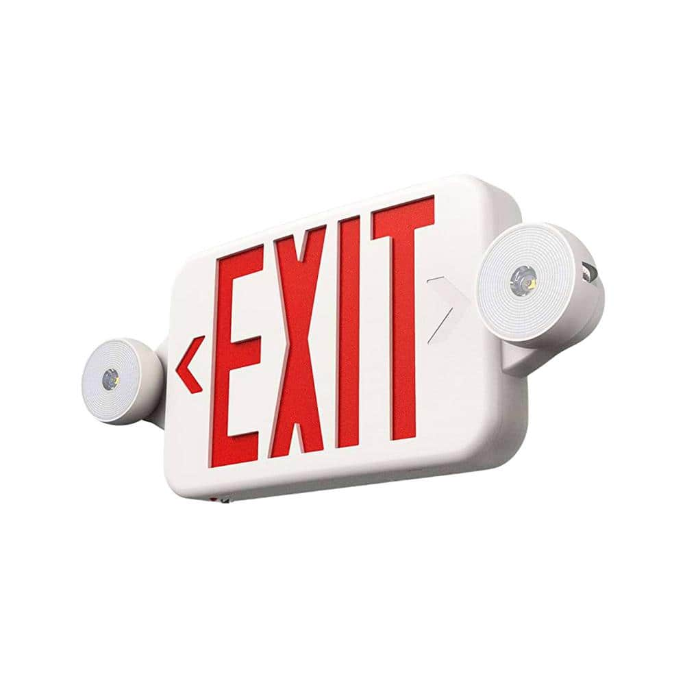 Combination Emergency Lighted Exit Sign with Round Emergency Lights