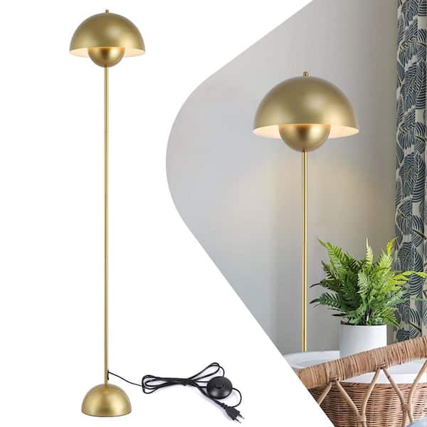 Zompoo Modern 63 in. 1-Light Gold LED Dome Reflecting Standard Floor Lamp for Living Room with Metal Shade and Foot Switch