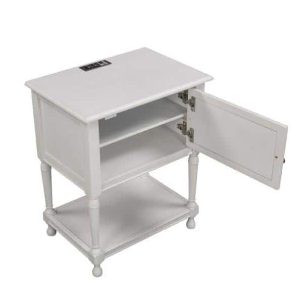 ANBAZAR Modern White Nightstand Side Table with USB Ports and
