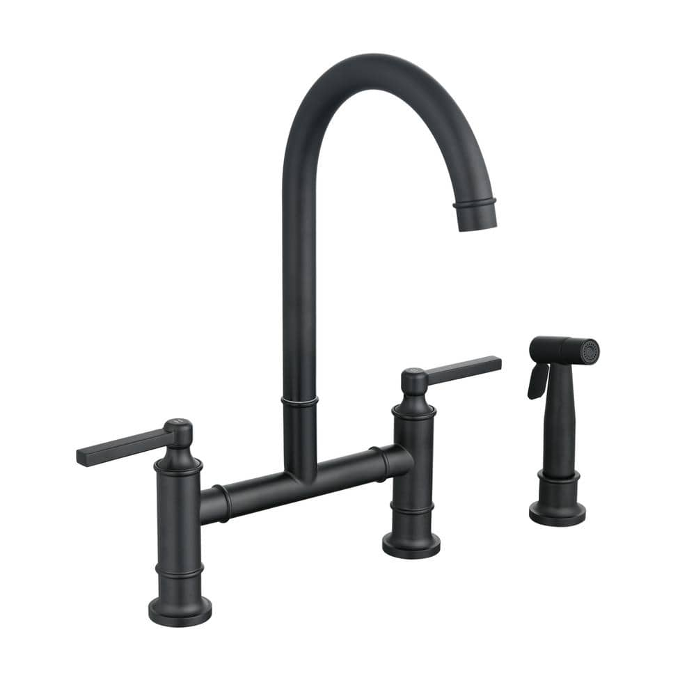 Double Handle Bridge Kitchen Faucet with Side Spray and 360-Degree ...