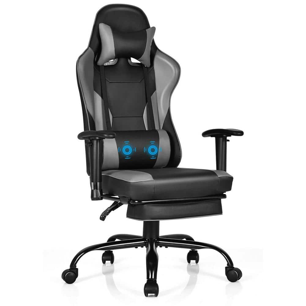 Gymax Gray Plastic Massage Gaming Chair Racing Computer Task Chair Recliner  with Footrest GYM06670 - The Home Depot