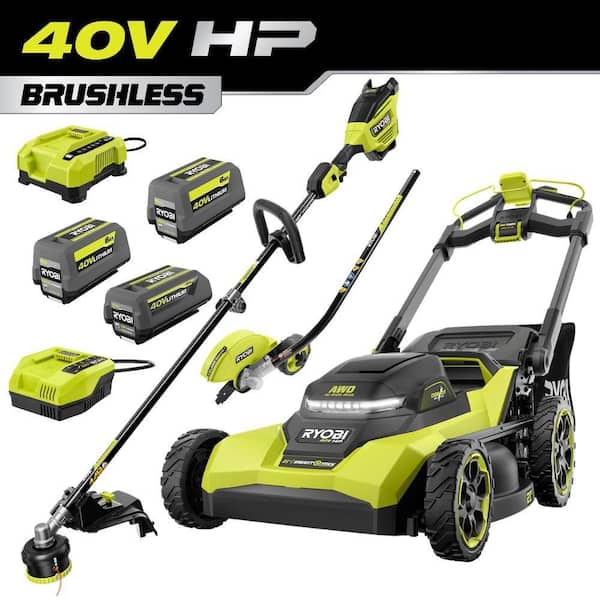 40V HP 21" Brushless Cross Cut Self-Propelled All Wheel Drive Mower with String Trimmer, Edger - Batteries & Chargers
