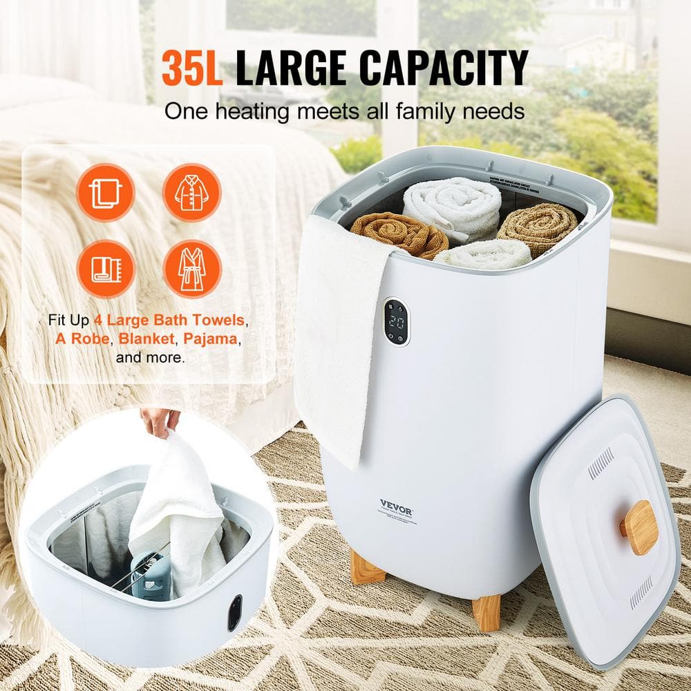 White 35L Electric Towel Warmer Bucket with LED Screen