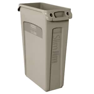Slim Jim 23 Gal. Beige Rectangular Trash Can with Venting Channels