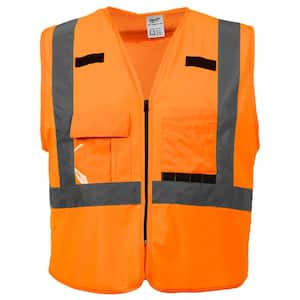 2X-Large /3X-Large Orange Class 2-High Visibility Safety Vest with 10 Pockets