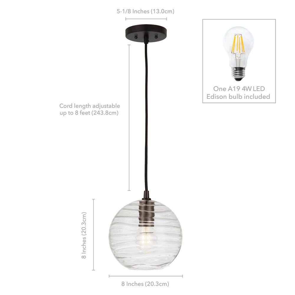 Wayve Brushed Black Metal Dome Pendant with Seeded Glass Shade
