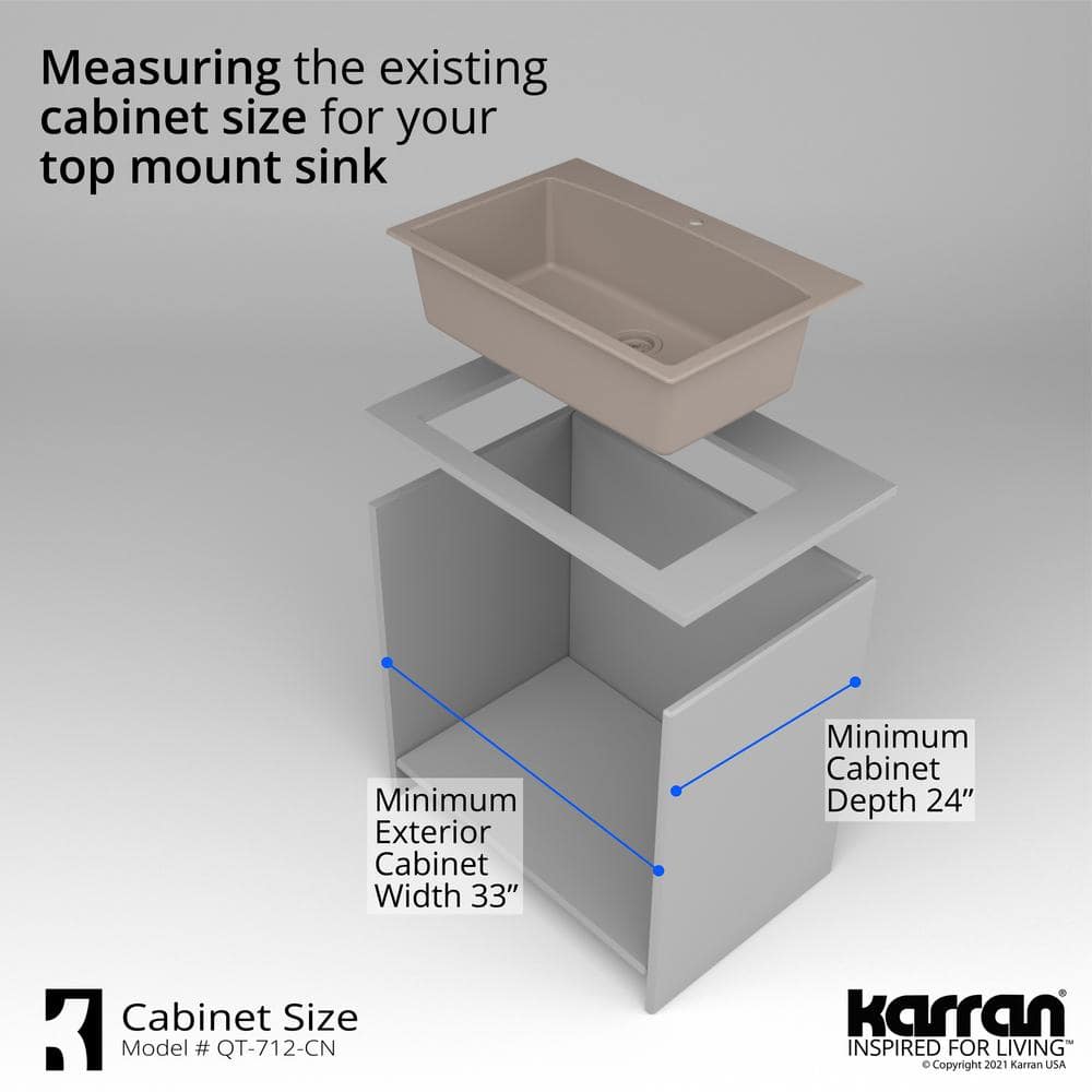 Concrete Quartz Composite Single Bowl Kitchen Sink, 33'' x 22''
