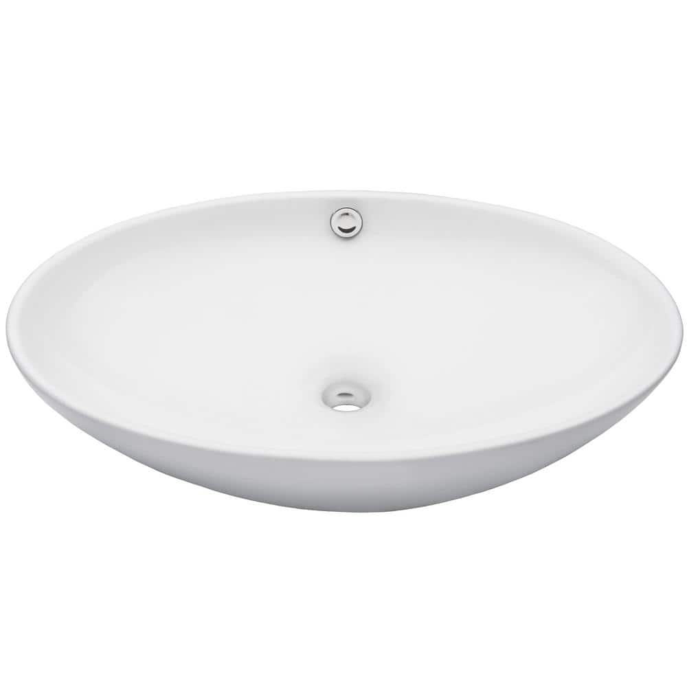 Bianco White Ceramic Oval Vessel Sink with Overflow