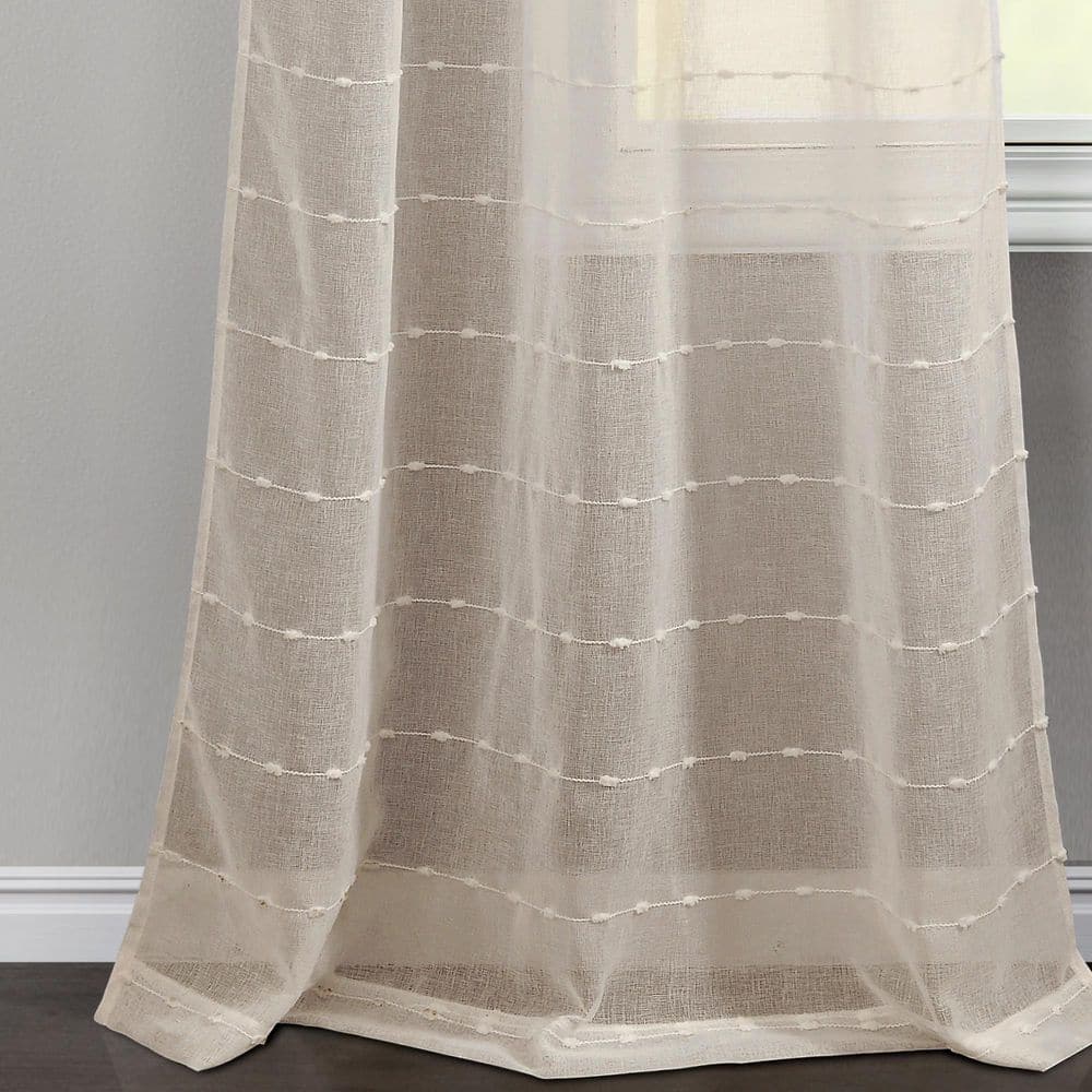 Beige Polyester Sheer Voile Curtains with Popcorn Stitch