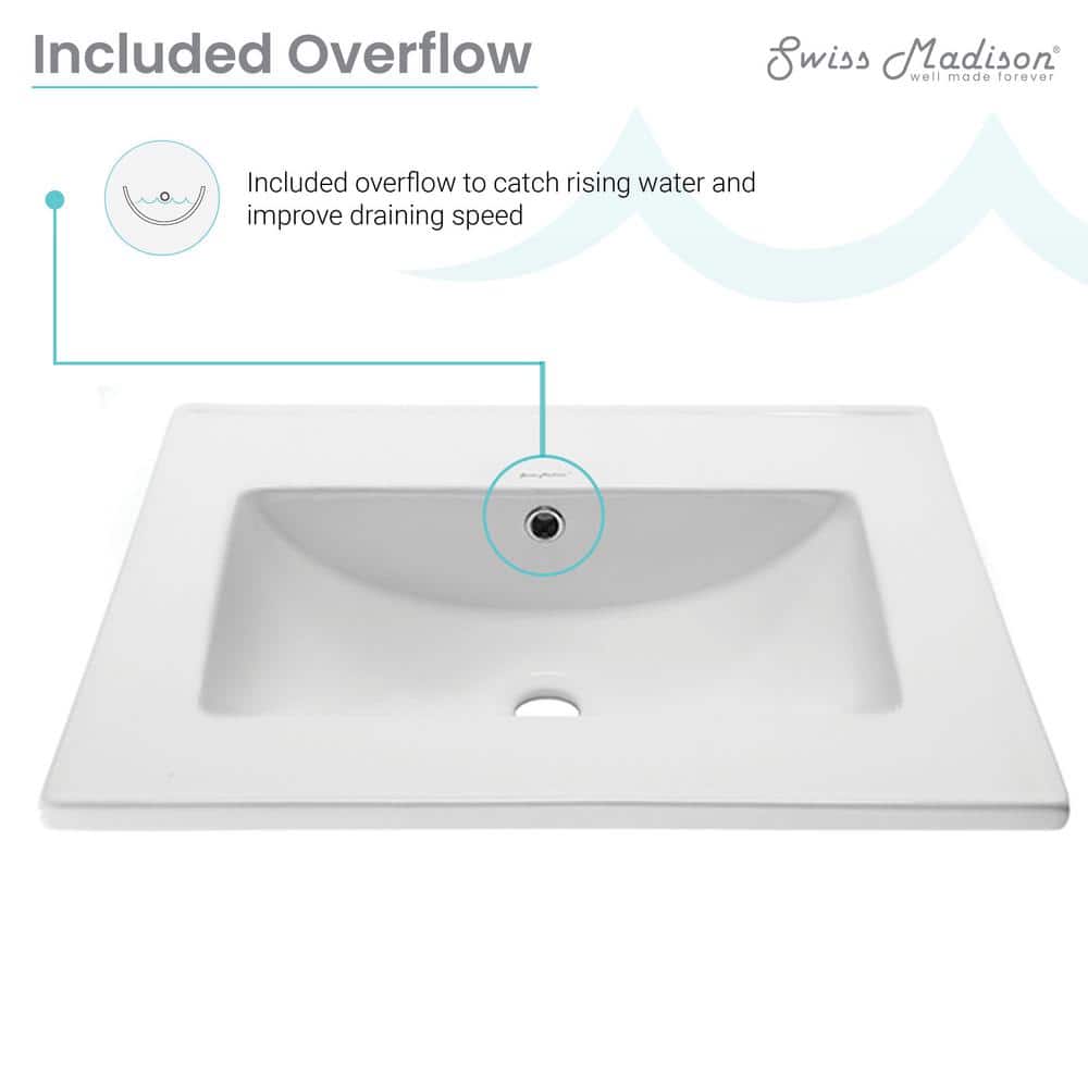 24" White Ceramic Vanity Top Sink Without Faucet Hole