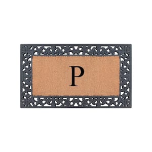 A1HC Floral Pattern Black 18 in. x 30 in. Rubber and Coir Outdoor Entrance Durable Monogrammed P Door Mat