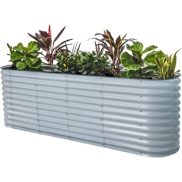 vego garden 32 in. Extra Tall Raised Garden Bed Kits 9-In-1 Modular Planter Box for Vegetables Flowers Fruits Oval Metal Sky Blue