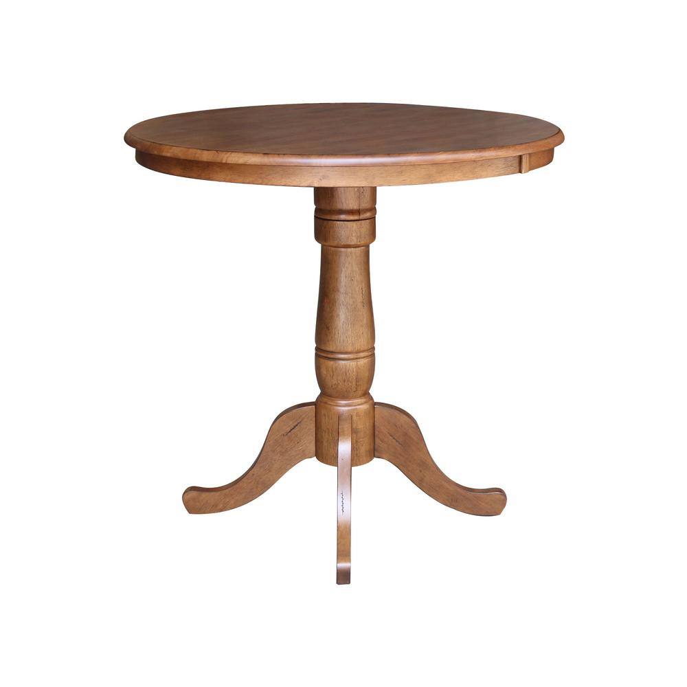 Distressed Oak Round Wood Extendable Bar Height Table