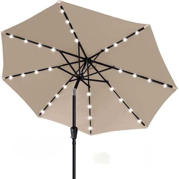 Dyiom 9 ft. Beach Umbrellas Khaki Durable Solar Led Patio Umbrellas with 32 LED Lights khaki
