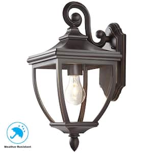 1-Light Oil-Rubbed Bronze Outdoor 8 in. Wall Lantern Sconce with Clear Glass