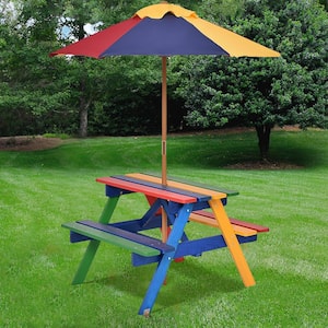 Rectangle Wood Outdoor Picnic Table with Umbrella