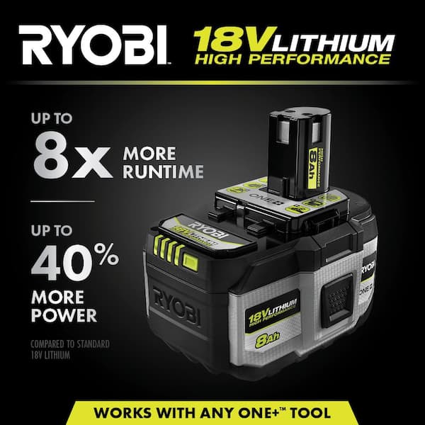 ONE+ 18V 8.0 Ah Lithium-Ion HIGH PERFORMANCE Battery with ONE+ 18V 4.0 Ah Lithium-Ion HIGH PERFORMANCE Battery (2-Pack)