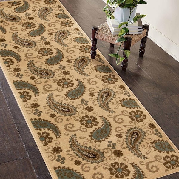 Parkway Beige 2 ft. 6 in. x 8 ft. Modern Vintage Paisley Indoor Runner Rug
