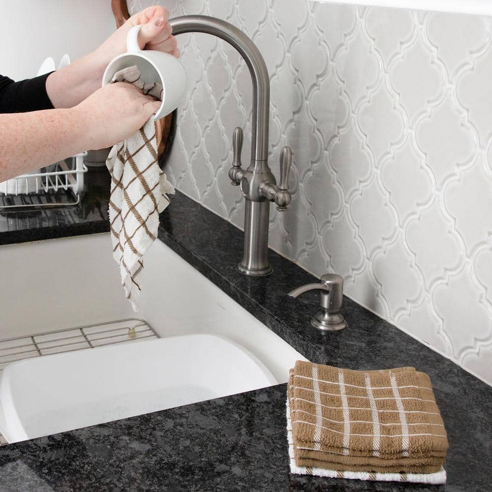 Mocha and White Terry Cotton Dish Cloth Set, 6-Pack