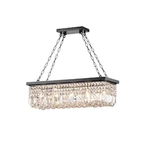 Torrione 5-Light Black Chandelier with Crystal Accents for Kitchen Island with No Bulbs Included