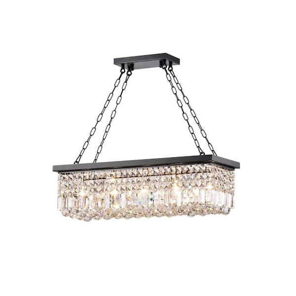 Torrione 5-Light Black Chandelier with Crystal Accents for Kitchen Island with No Bulbs Included