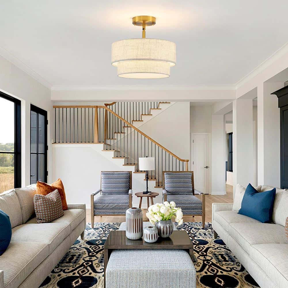 ADSENSTY 12.6 in. 3-Light Gold Transitional Bedroom Ceiling Light