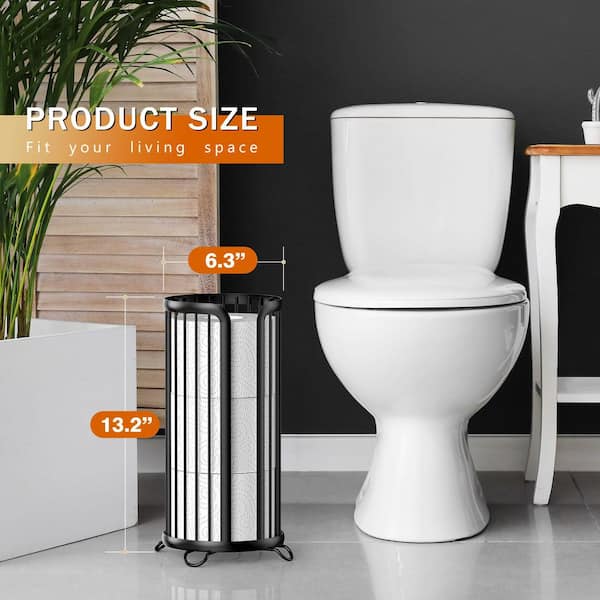 2-Pack Freestanding Toilet Paper Holder in Modern Black, Minimalistic Toilet Tissue Organizer Stand, Reserve Mega Rolls