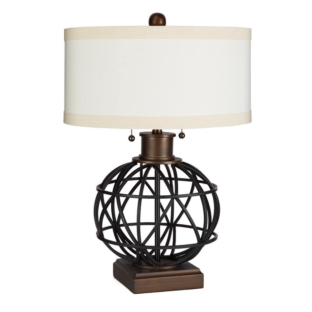 Silverwood Furniture Reimagined Atlas TwoPull Bronze Metal Table Lamp with Linen Shade CPLT1378