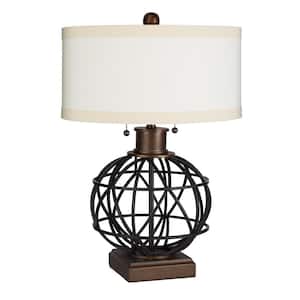 Atlas Two-Pull Bronze Metal Table Lamp with Linen Shade