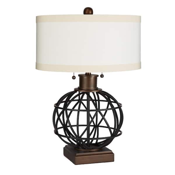 Silverwood Furniture Reimagined Atlas Two-Pull Bronze Metal Table Lamp with Linen Shade