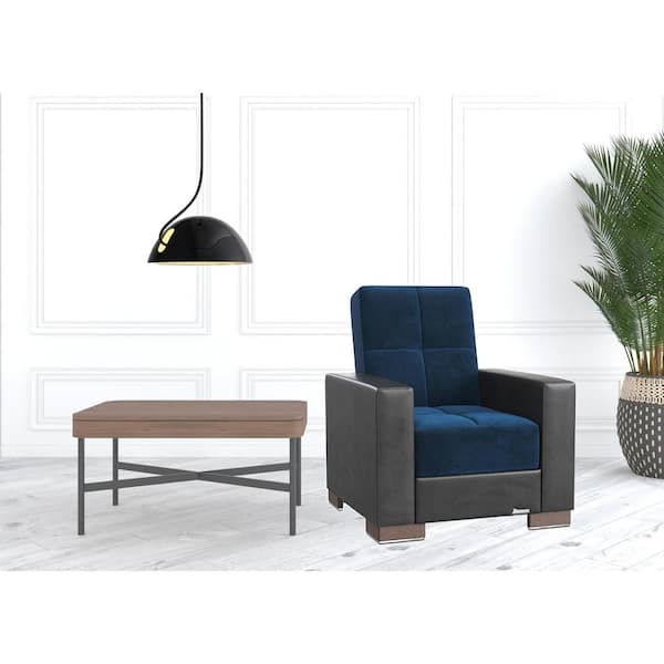 HomeRoots Amelia 38 in. Blue Velvet Arm Chair with Tufted Cushions