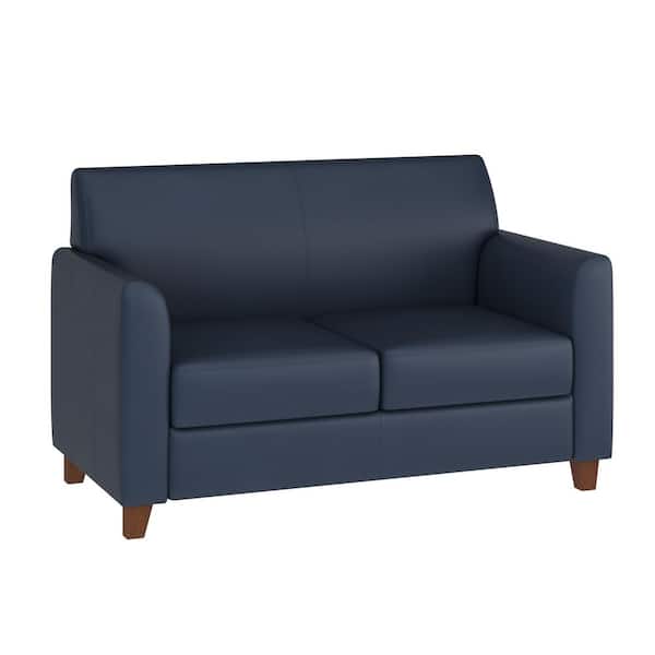 Hercules Diplomat Series 52 in. in Navy Leather Soft 2-Seat Loveseat with Line Stitched Frame