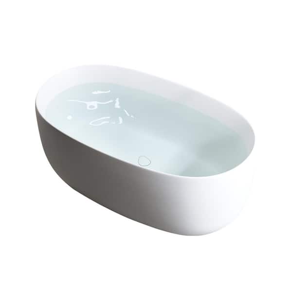 H2O Classic 47 in. x 25.6 in. Solid Surface Freestanding Soaking Bathtub with Center Drain in Matte White