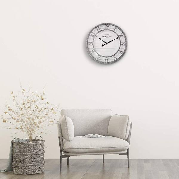 11 in Brown Round Wall Clock Battery Operated Silent Non-Ticking