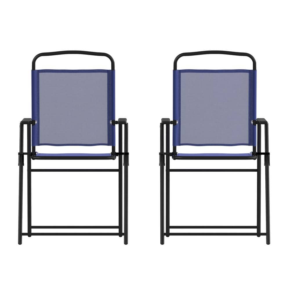 Black Steel Outdoor Lounge Chair in Blue (Set of 2) price history on PriceWatchPro