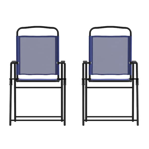 Carnegy Avenue Black Steel Outdoor Lounge Chair in Blue (Set of 2)