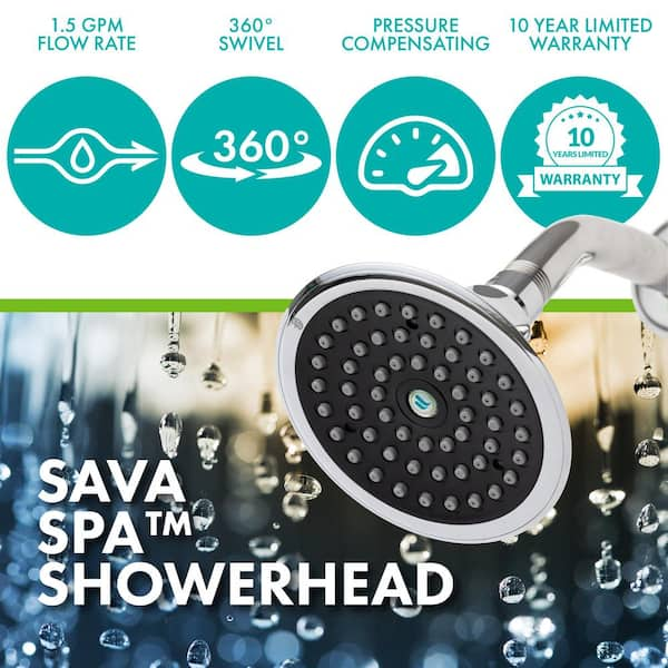 Sava Spa 1-Spray with 1.5 GPM 4.4-in. Wall Mount Adjustable Fixed Shower Head in Chrome, (40-Pack)