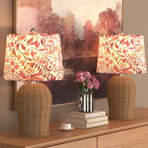 Heideman 21 in. Natural Indoor Table Lamp with Flower Color Linen Shade（ 2- Pack）