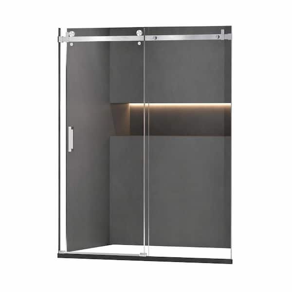 56-60 in. Frameless Shower Door in Brushed Nickel Finish with 5/16 in. Clear Tempered Glass, 1-Pair