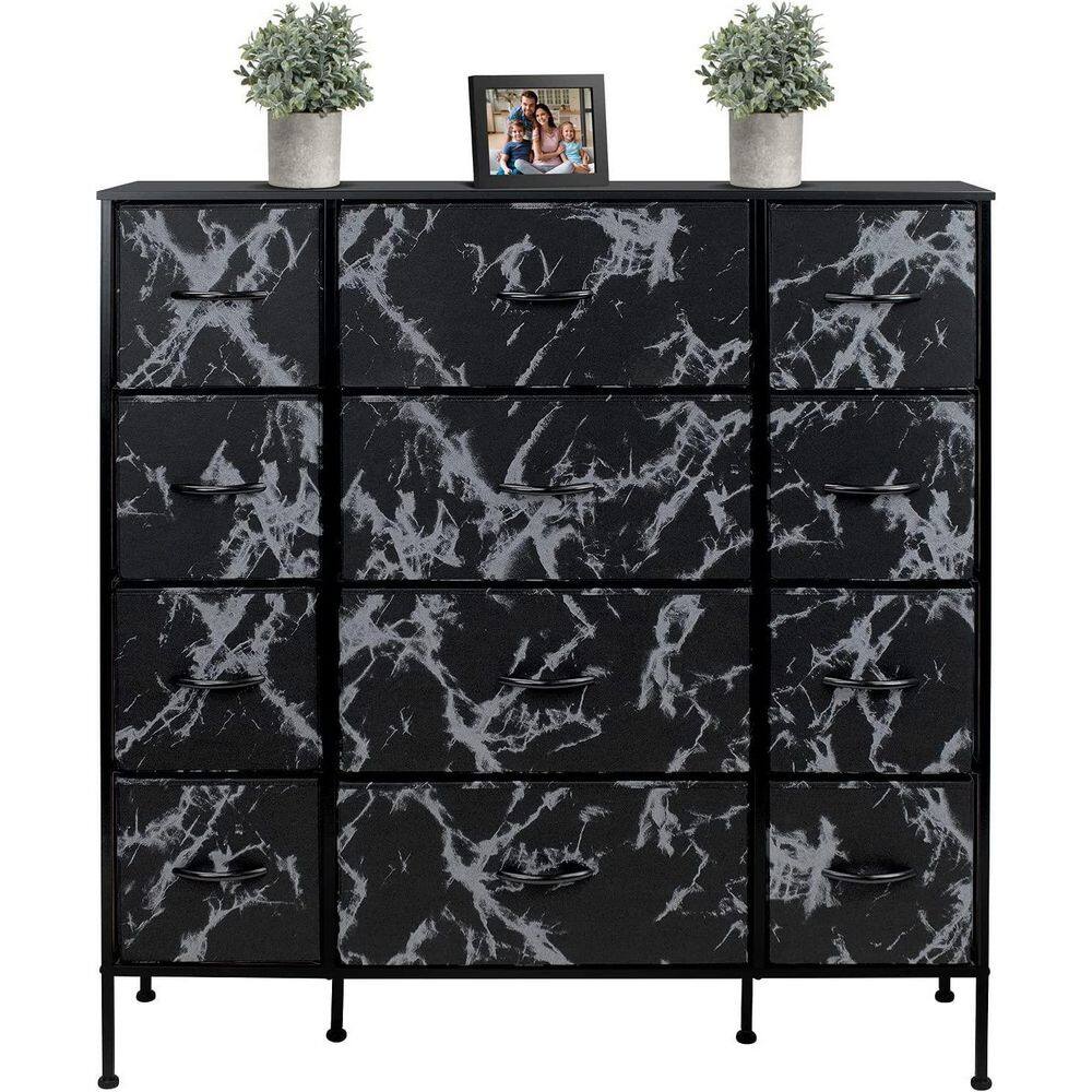 Sleek Black Marble 12-Drawer Vertical Nursery Dresser with Soft Close