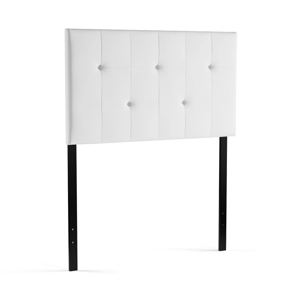 White Faux Leather Tufted Queen Headboard with Crystal Buttons