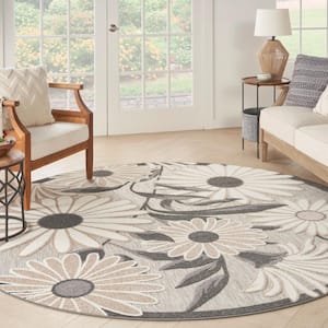 Aloha Beige 8 ft. x 8 ft. Floral Vine Botanical Contemporary Indoor/Outdoor Round Area Rug